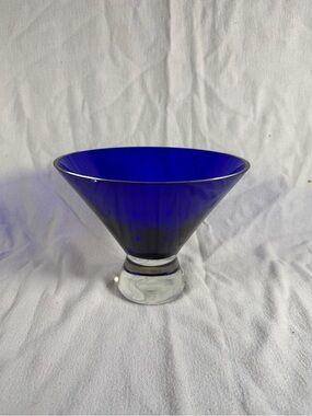 Vintage LSA Cobalt Blue Poland Mouthblown Handcrafted Glass Pedestal Bowl Vase
